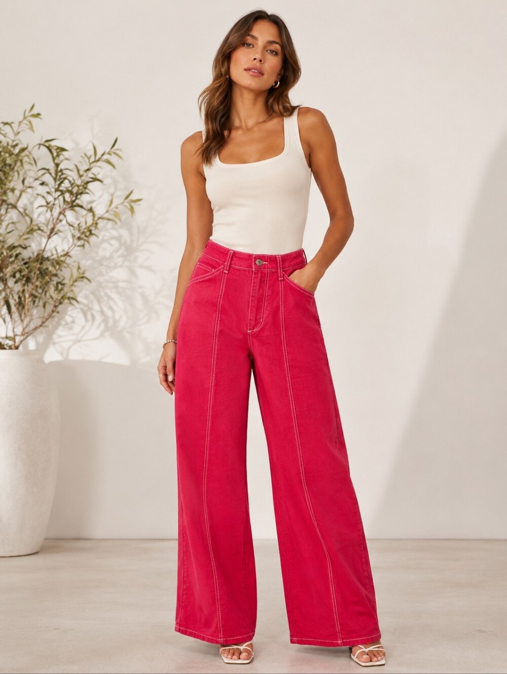 Maeve Anthropologie Seamed High Rise Wide Leg Jeans Raspberry Pink 31